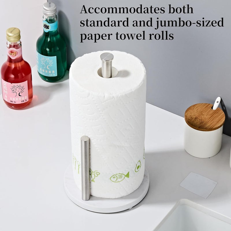 KUUBTH Brushed Nickel Paper Towel Holder,Stainless Steel Paper Towel Holder for Kitchen Roll Organize, Standard or Jumbo-Sized Roll Paper, Countertop Roll Dispenser with Marble Base - Image 3